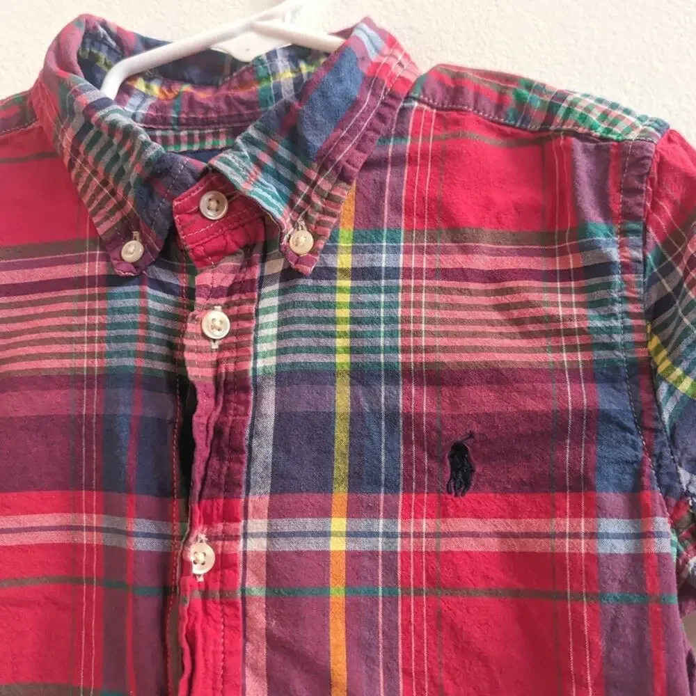 Ralph Lauren Red Rainbow Plaid Button Down Shirt Boys 6 Preppy Classic Pony